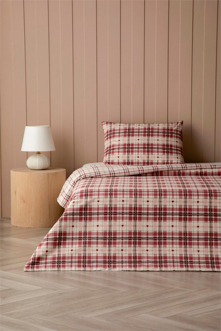 Winter Embrace Flanel Tek Kişilik Çarşaflı Nevresim Takımı 160x220 cm Kırmızı - Krem