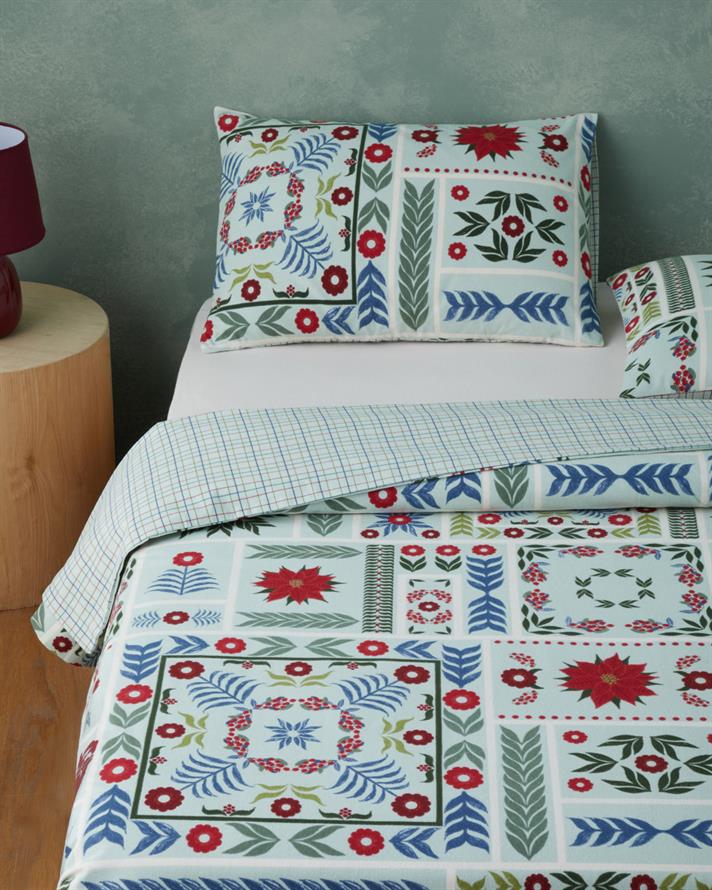 Winter Patch Flanel Tek Kişilik Çarşaflı Nevresim Takımı 160x220 cm Açık Yeşil