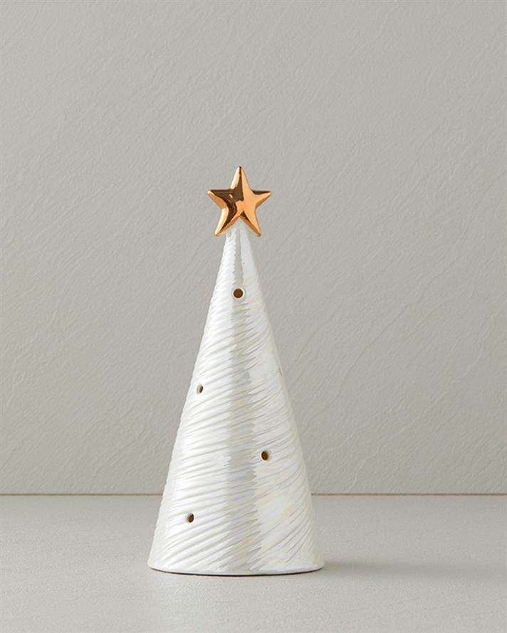 Winter Tree Stoneware Yılbaşı Biblo Krem