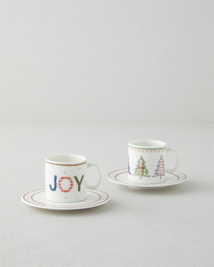 Wishful Bone Porselen 4 Parça 2 Kişilik Kahve Fincan Takımı 90 ml Kırmızı - Yeşil