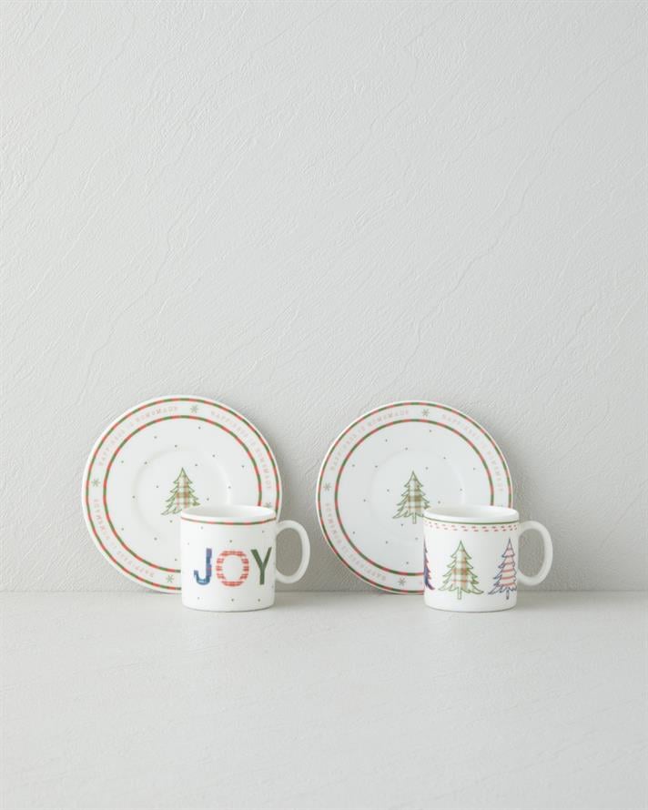 Wishful Bone Porselen 4 Parça 2 Kişilik Kahve Fincan Takımı 90 ml Kırmızı - Yeşil