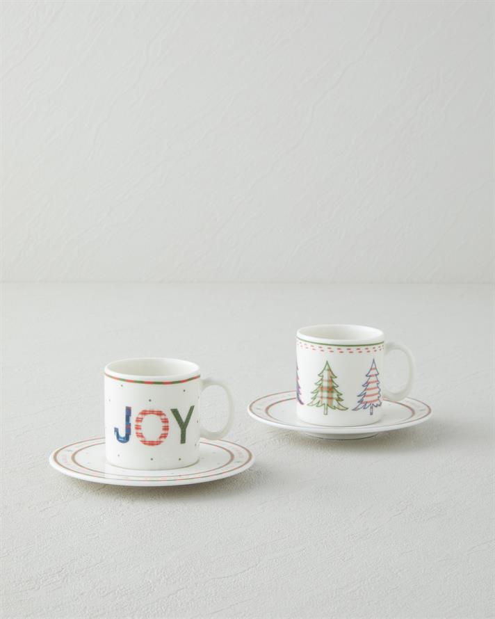 Wishful Bone Porselen 4 Parça 2 Kişilik Kahve Fincan Takımı 90 ml Kırmızı - Yeşil