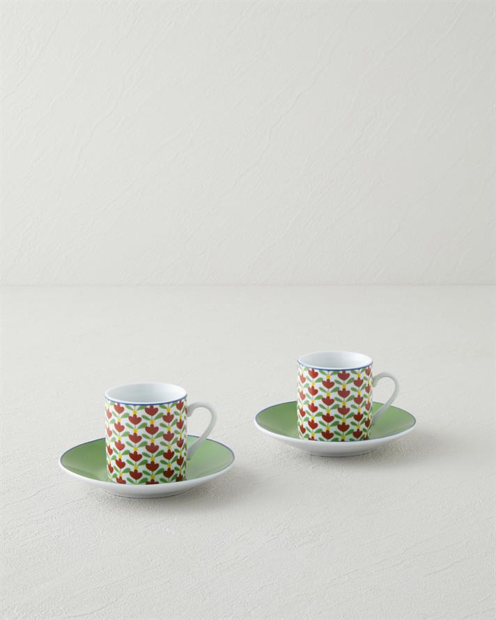 Wisp Porselen 4 Parça 2 Kişilik Kahve Fincan Takımı 80 ml Yeşil-Kırmızı