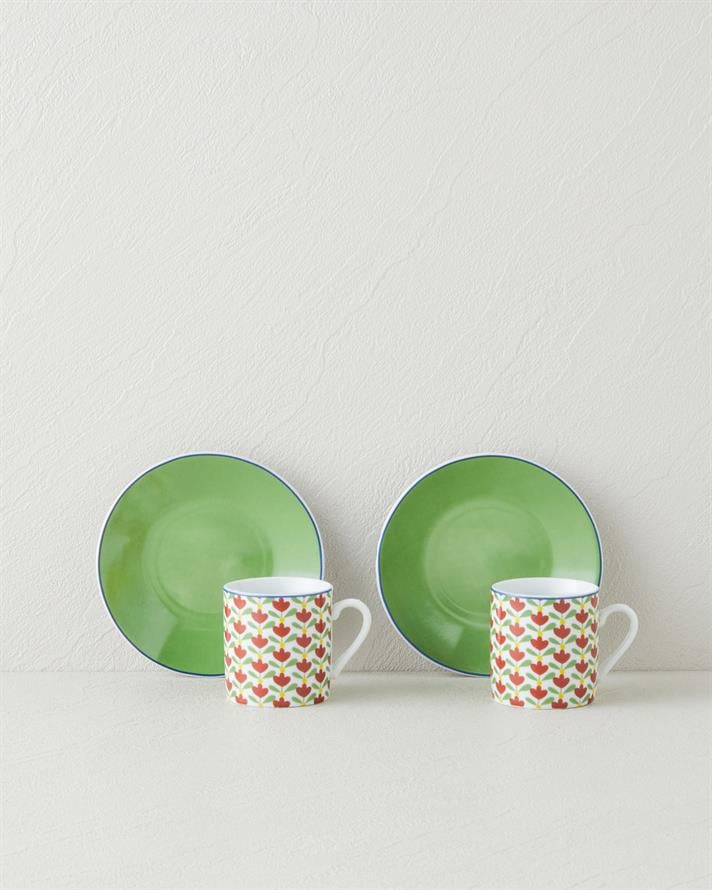 Wisp Porselen 4 Parça 2 Kişilik Kahve Fincan Takımı 80 ml Yeşil-Kırmızı