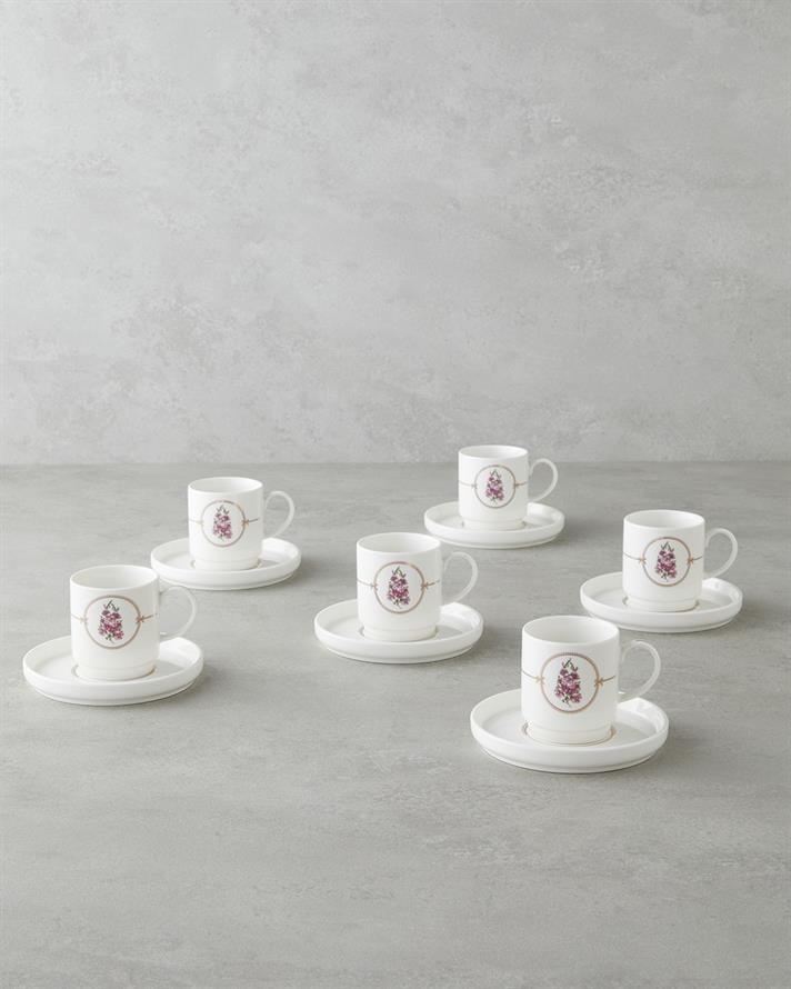 Wisteria New Bone China 12 Parça 6 Kişilik Kahve Fincan Takımı 90 ml Beyaz