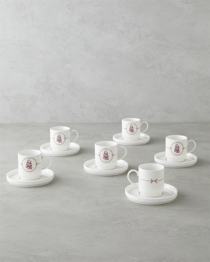 Wisteria New Bone China 12 Parça 6 Kişilik Kahve Fincan Takımı 90 ml Beyaz