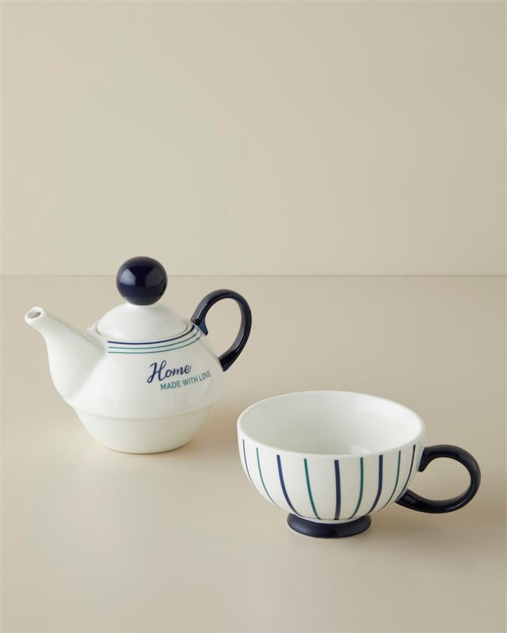 With Love New Bone China Demlik Seti 380 – 260 ml Lacivert