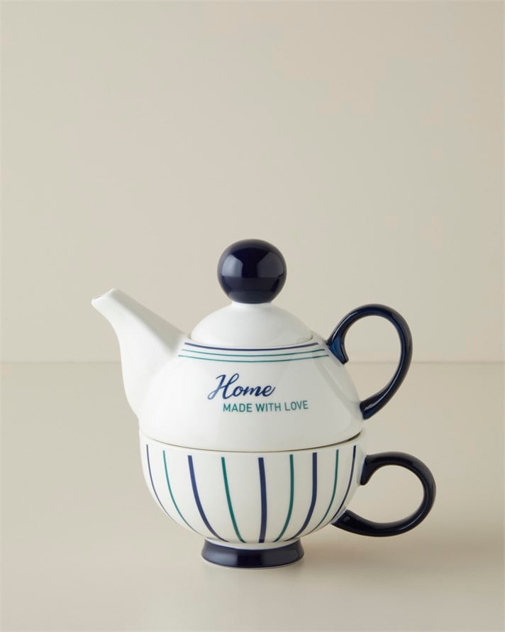 With Love New Bone China Demlik Seti 380 – 260 ml Lacivert