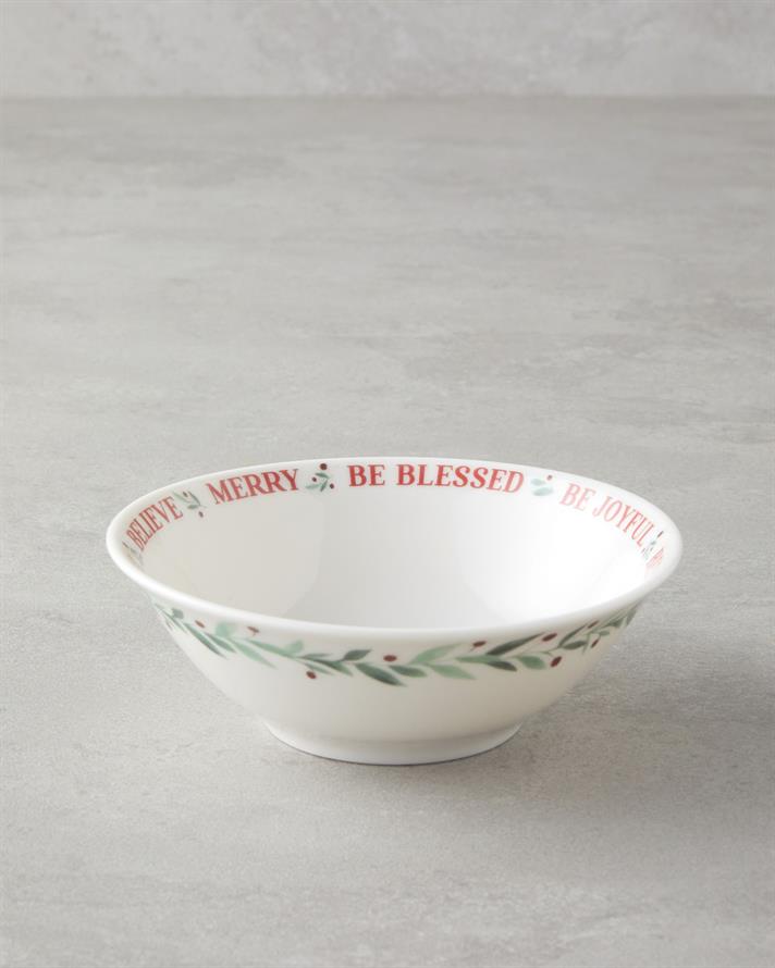 Wonderful Merry Bone Porselen Kase 14 cm Kırmızı - Yeşil
