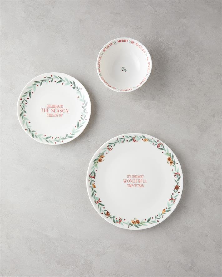 Wonderful Year Bone Porselen Pasta Tabağı 19 cm Kırmızı - Yeşil