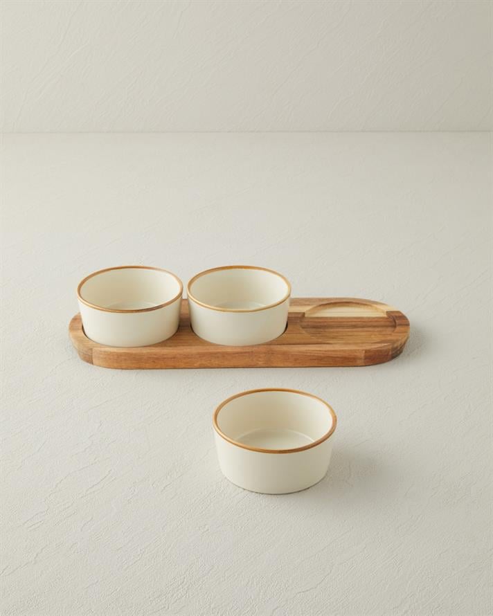 Woodcrest Akasya 4 Parça Sunumluk 10x10 cm Beyaz-Kahverengi