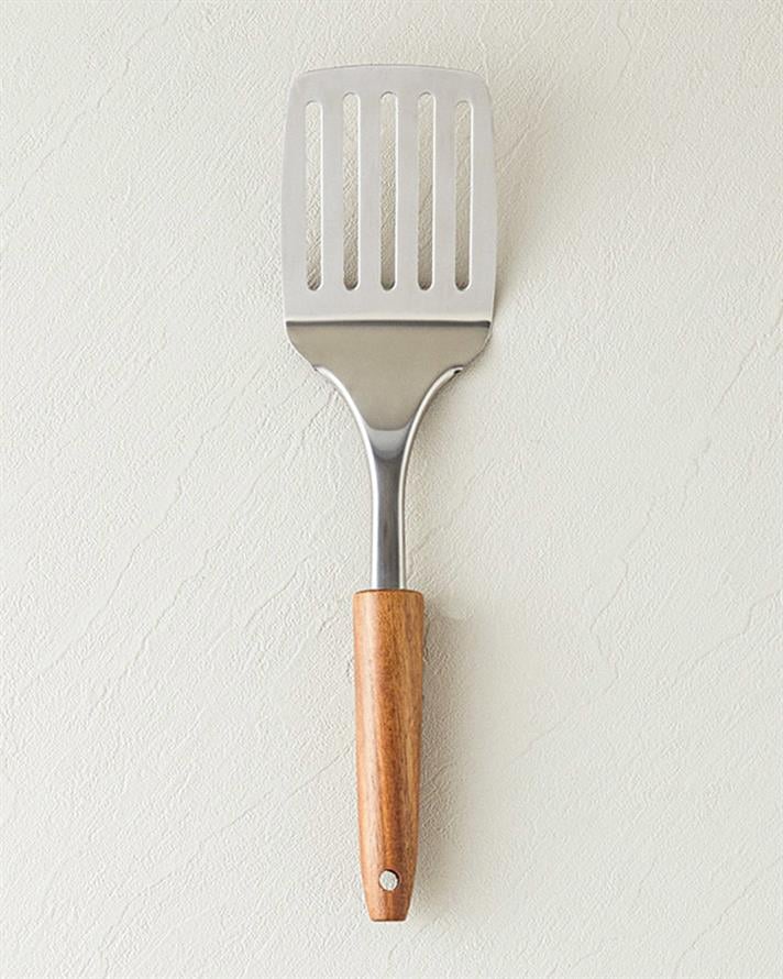Woody Spatula Çelik Izgara Spatula Servis Gereci Kahve