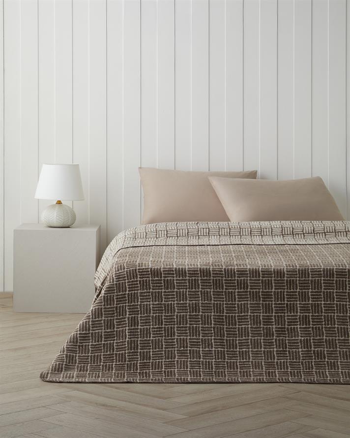 Woven Grid Pamuk Akrilik Çift Kişilik Battaniye 200x220 cm Kahverengi