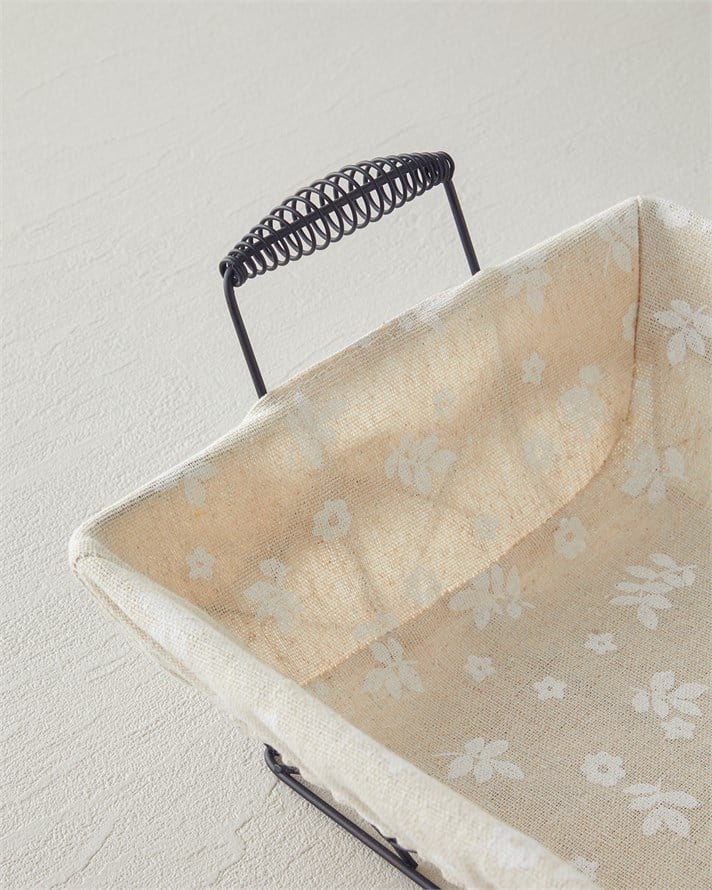 Woven Metal Ekmek Sepeti 26x19x7,5 cm Krem