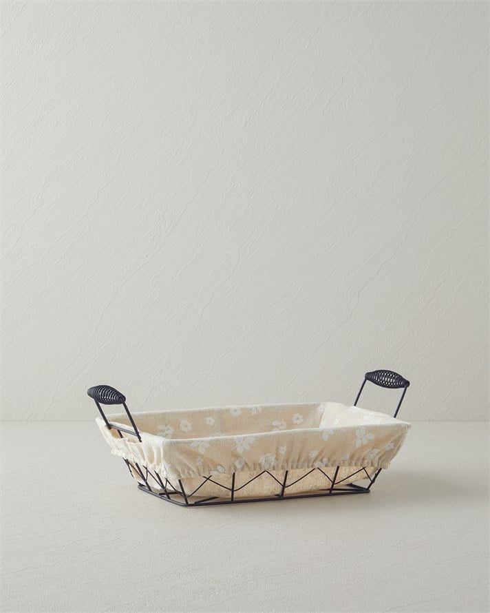 Woven Metal Ekmek Sepeti 26x19x7,5 cm Krem