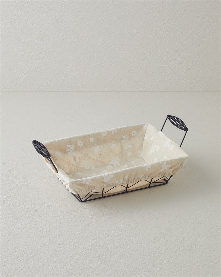 Woven Metal Ekmek Sepeti 26x19x7,5 cm Krem