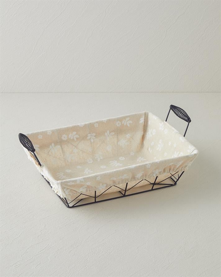 Woven Metal Ekmek Sepeti 30x23x8,5 cm Krem