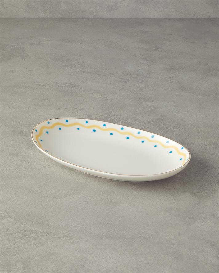 Yellow Carny Bone Porselen Kayık Tabak 25 cm Mavi-Sarı