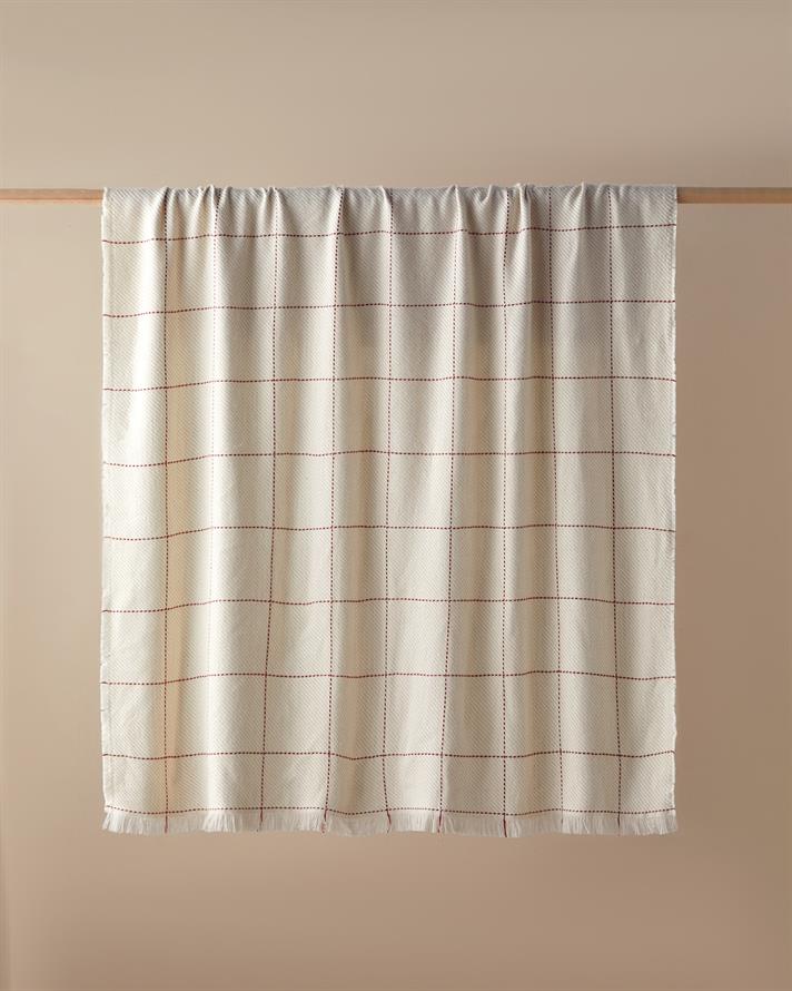 Yumi Koltuk Şalı 140x170 cm Ekru-Kırmızı