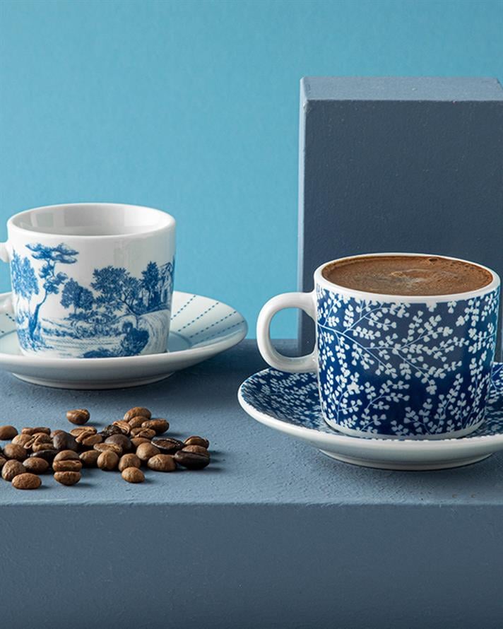 Zebra Porselen 4 Parça 2 Kişilik Kahve Fincan Takımı Lacivert