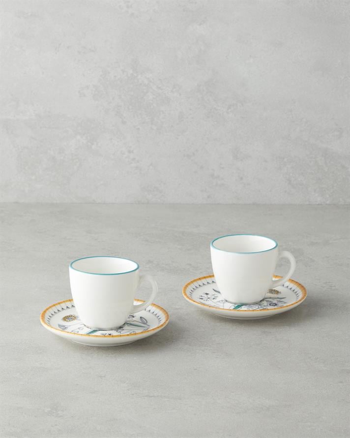 Zelia Bone Porselen 4 Parça 2 Kişilik Kahve Fincan Takımı 90 ml Renkli