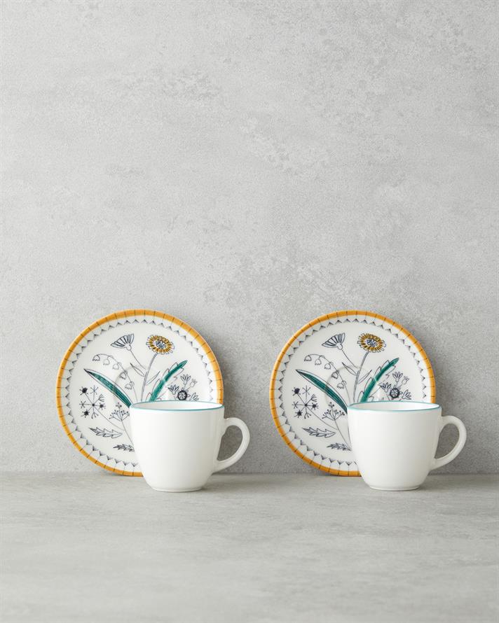 Zelia Bone Porselen 4 Parça 2 Kişilik Kahve Fincan Takımı 90 ml Renkli