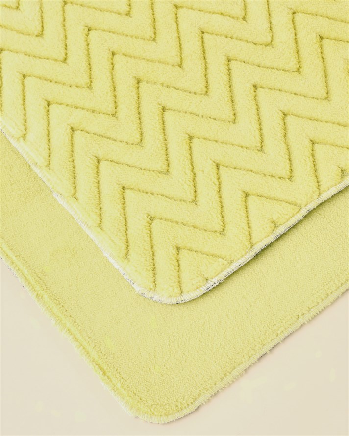 Zigzag Line Kaydırmaz Taban Banyo Paspası Seti 60x80 cm + 40x60 cm Limon Yeşili