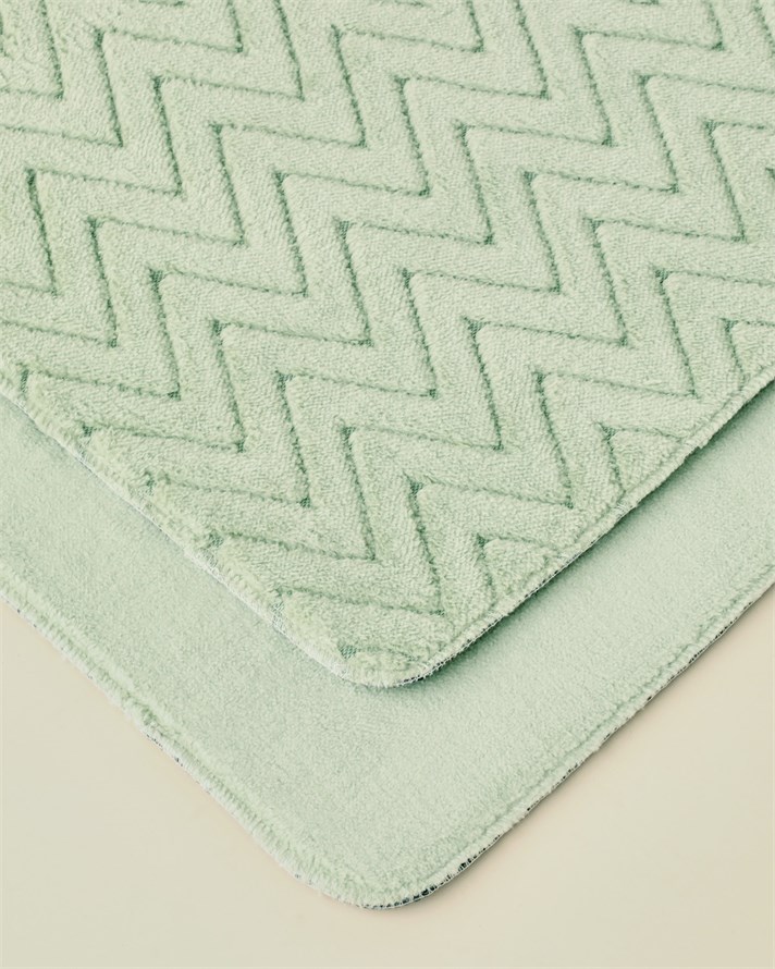 Zigzag Line Kaydırmaz Taban Banyo Paspası Seti 60x100 cm + 50x60 cm Yeşil