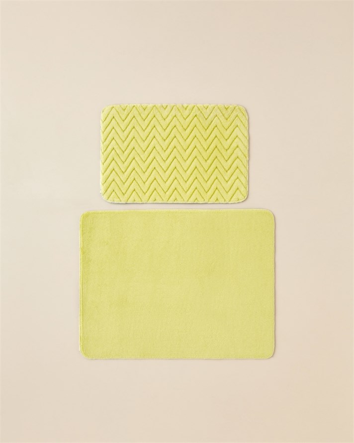 Zigzag Line Kaydırmaz Taban Banyo Paspası Seti 60x100 cm + 50x60 cm Limon Yeşili