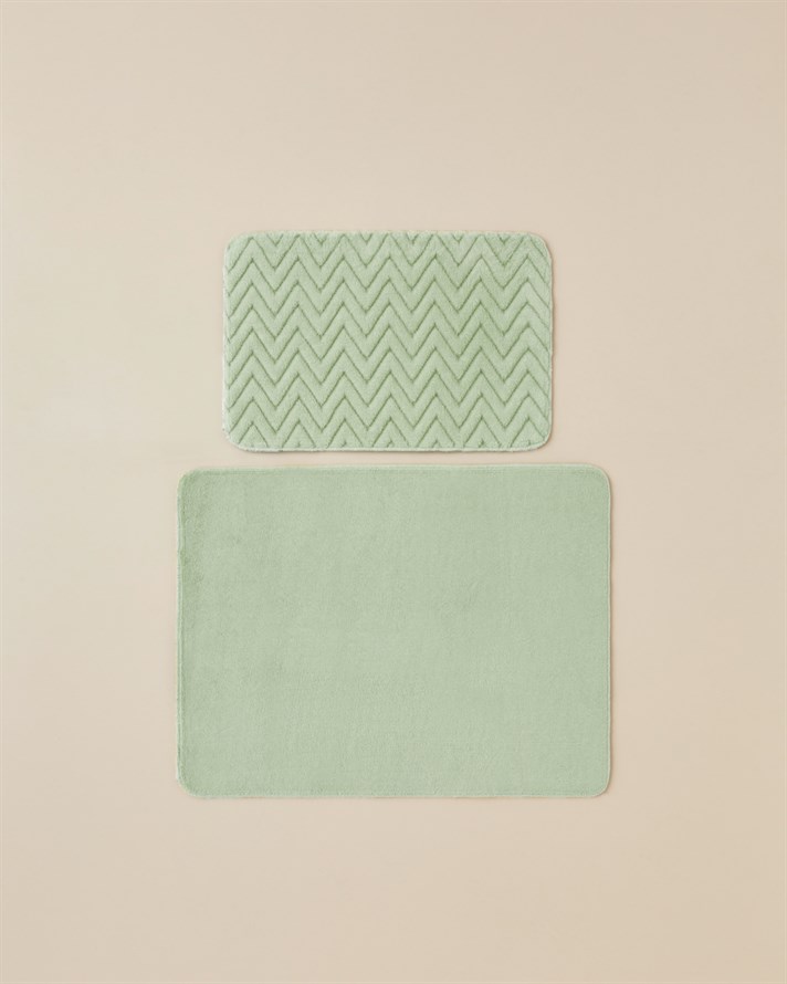 Zigzag Line Kaydırmaz Taban Banyo Paspası Seti 60x80 cm + 40x60 cm Yeşil