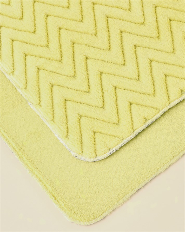 Zigzag Line Kaydırmaz Taban Banyo Paspası Seti 60x100 cm + 50x60 cm Limon Yeşili