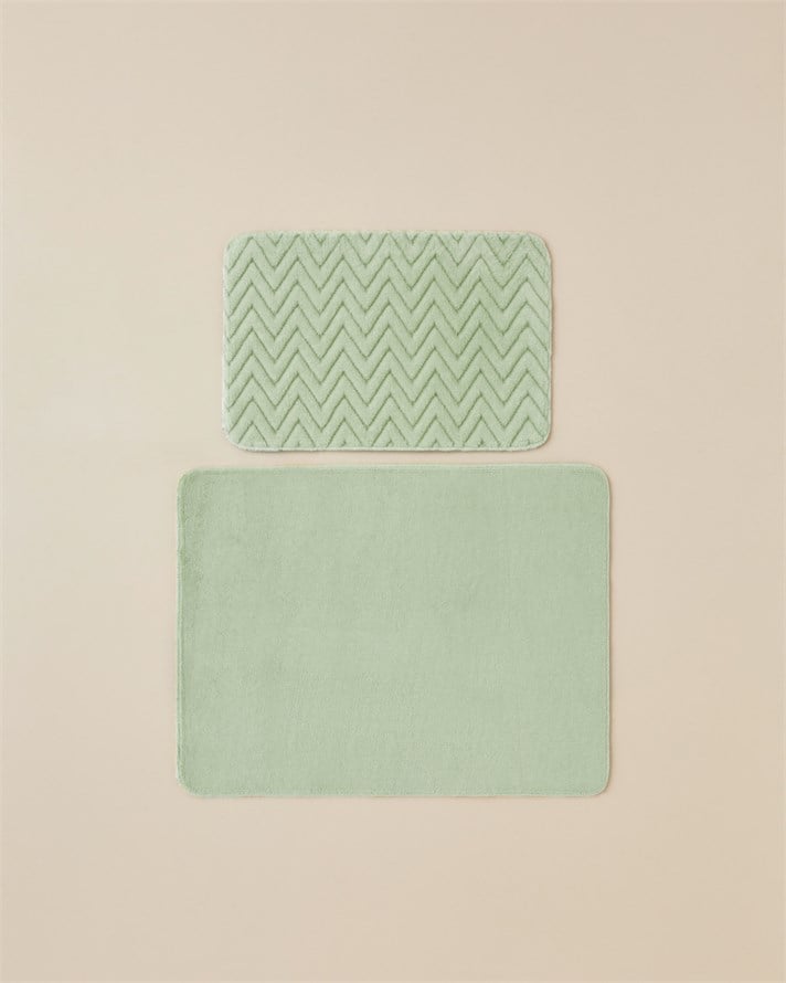 Zigzag Line Kaydırmaz Taban Banyo Paspası Seti 60x100 cm + 50x60 cm Yeşil