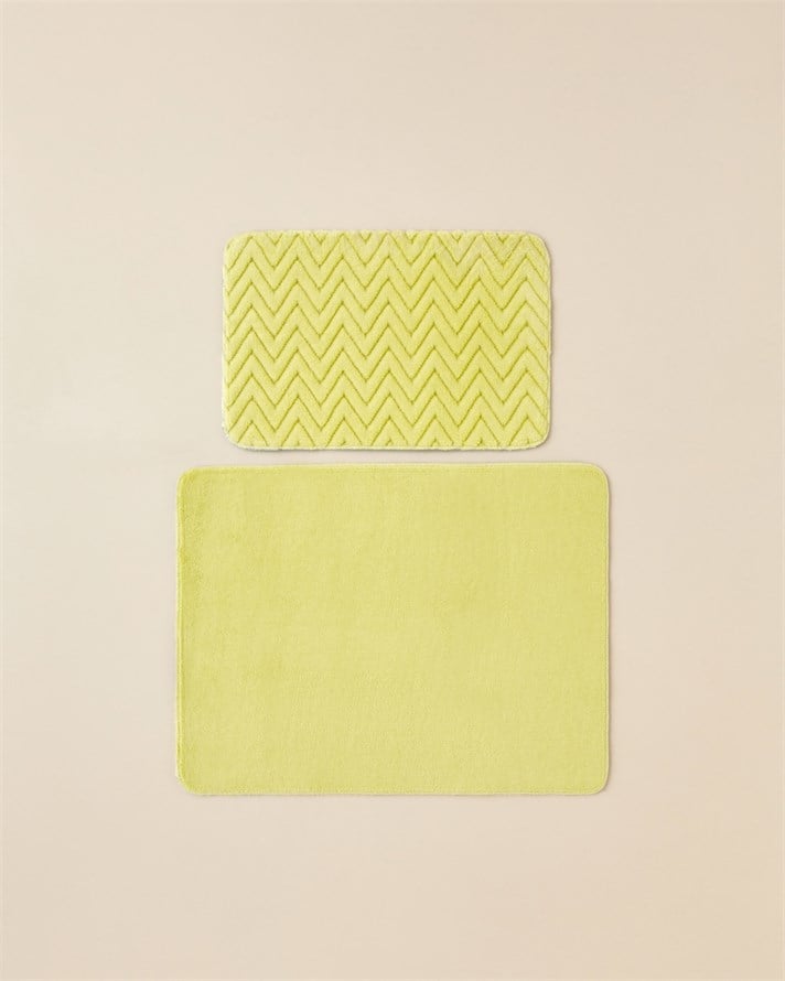 Zigzag Line Kaydırmaz Taban Banyo Paspası Seti 60x100 cm + 50x60 cm Limon Yeşili
