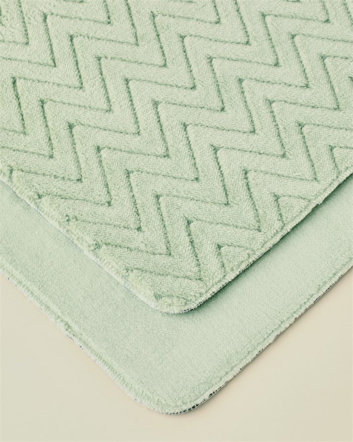 Zigzag Line Kaydırmaz Taban Banyo Paspası Seti 60x100 cm + 50x60 cm Yeşil