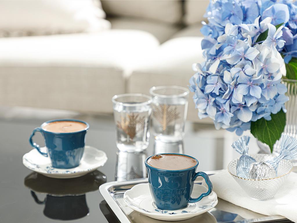 Clover Flower Porselen 2 Kişilik Kahve Fincan Takımı Beyaz -  Mavi000000010032332001 | English Home