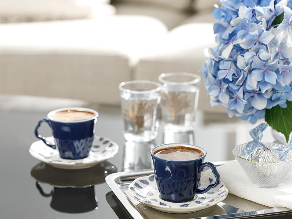 Clover Leaf Porselen 2'li Kahve Fincan Takımı Beyaz -  Mavi000000010032334001 | English Home