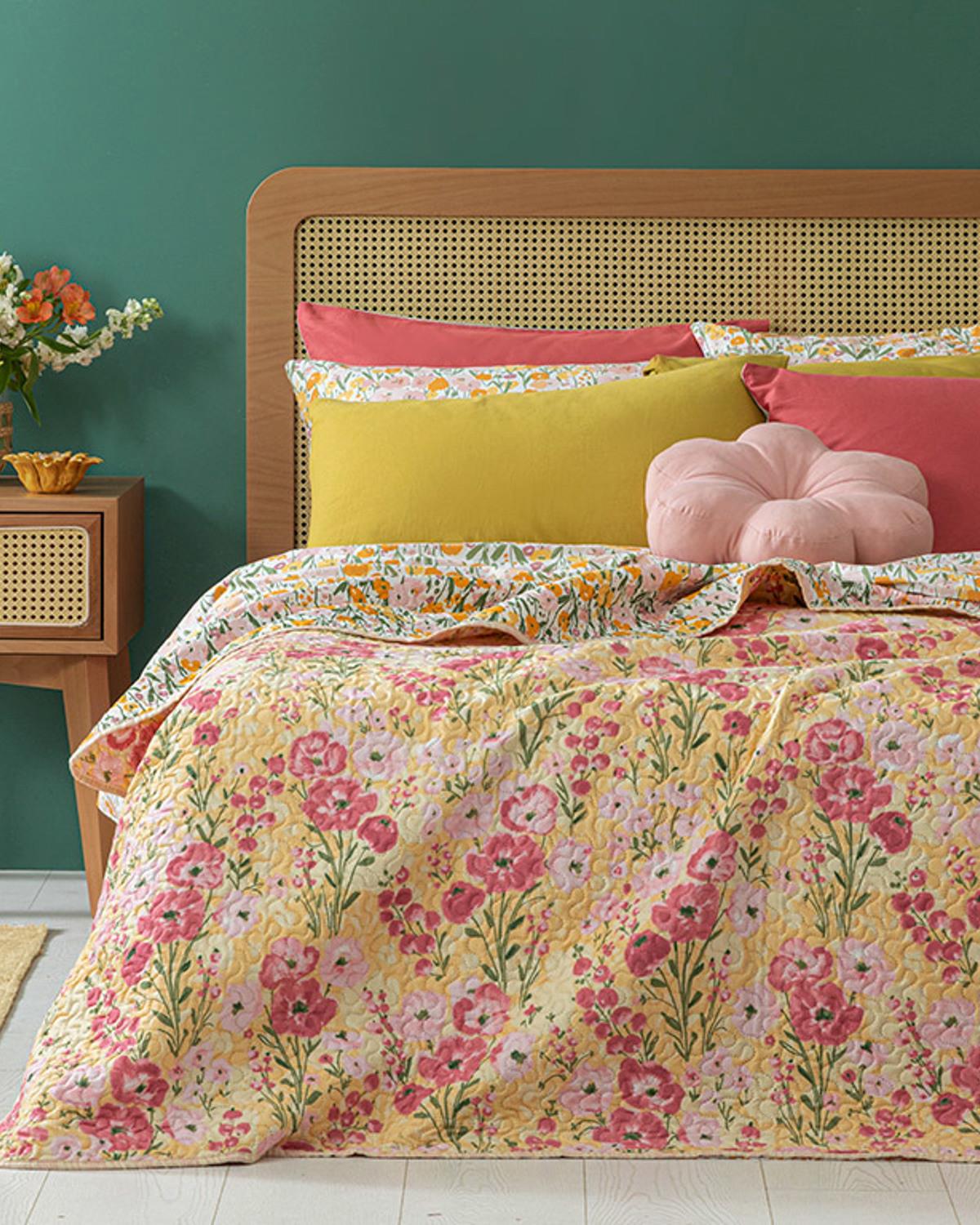 Wild Flowers King Size Çok Amaçlı Örtü Pembe 8680887449042