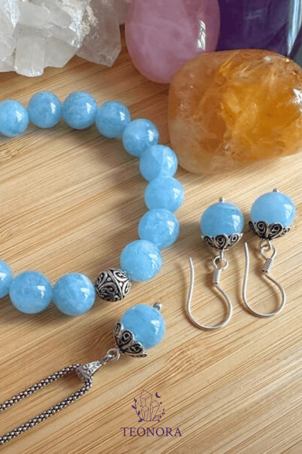 Akuamarin Taşlı 3'lü Gümüş Set (10mm)
