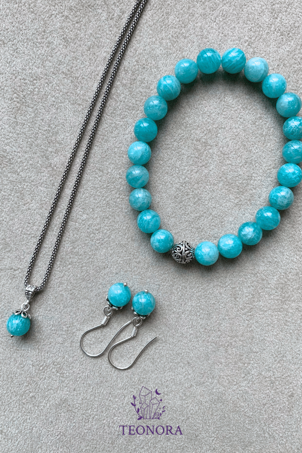 Amazonit Taşlı 3'lü Gümüş Set (8mm)