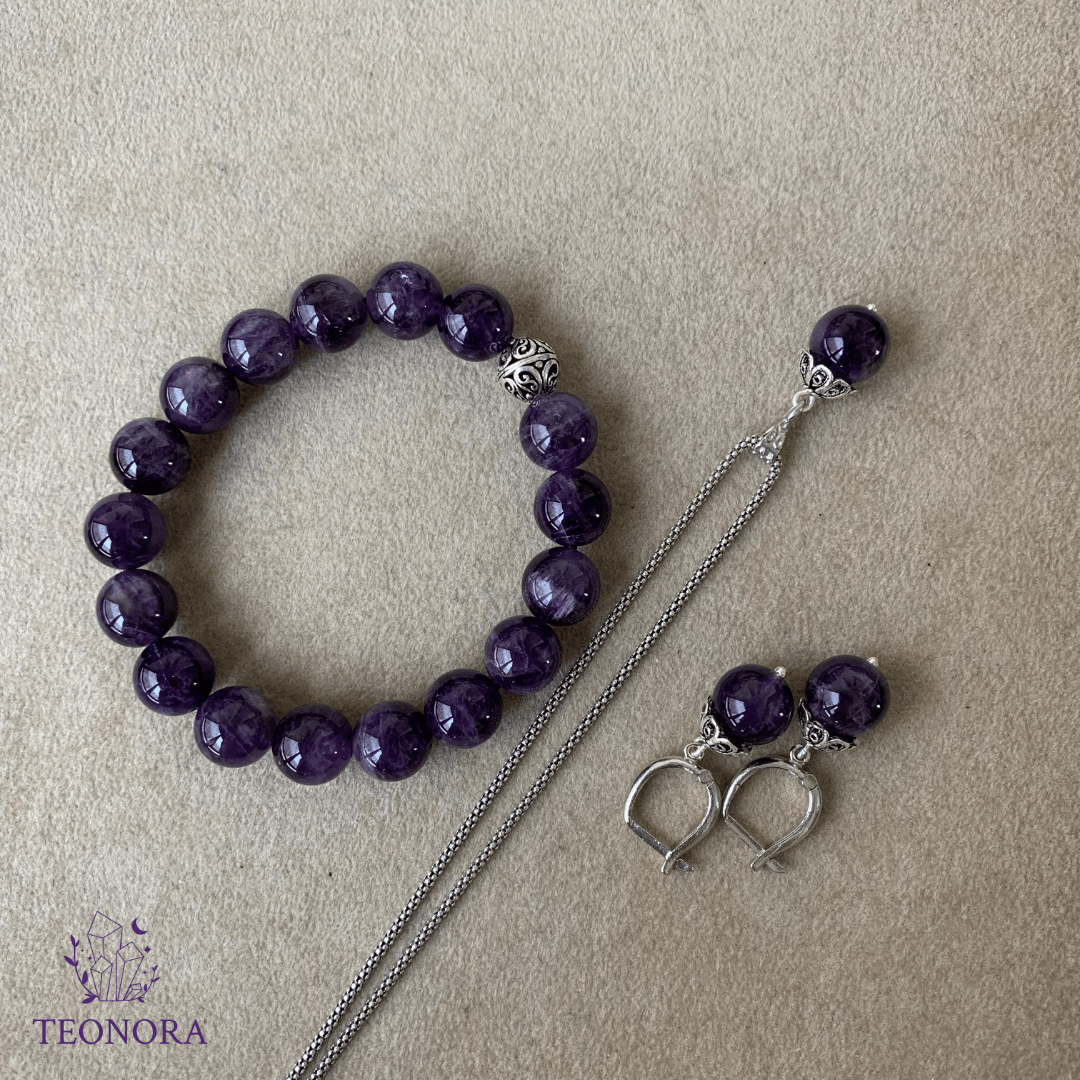 Ametist Taşlı Gümüş Set (10mm)