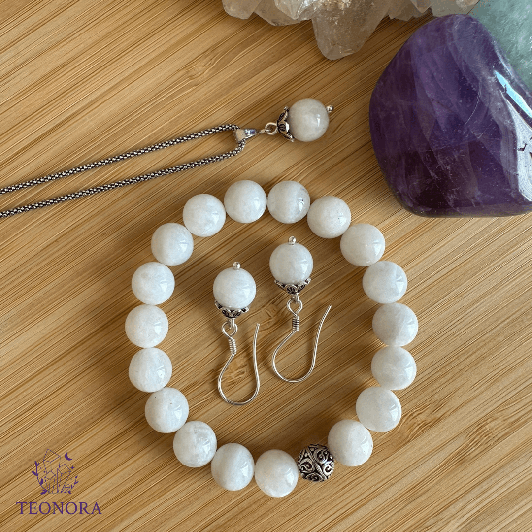 Ay Taşı (Moonstone) Gümüş Set (10mm)
