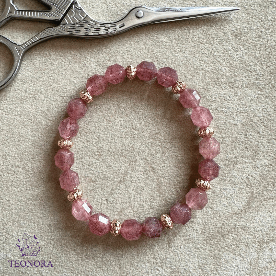 Çilek Kuvars Taşlı Bileklik (Hexagonal Kesim)