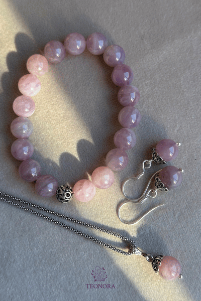 Koyu Pembe (Lila) Kuvars Taşlı Gümüş Set (10mm)