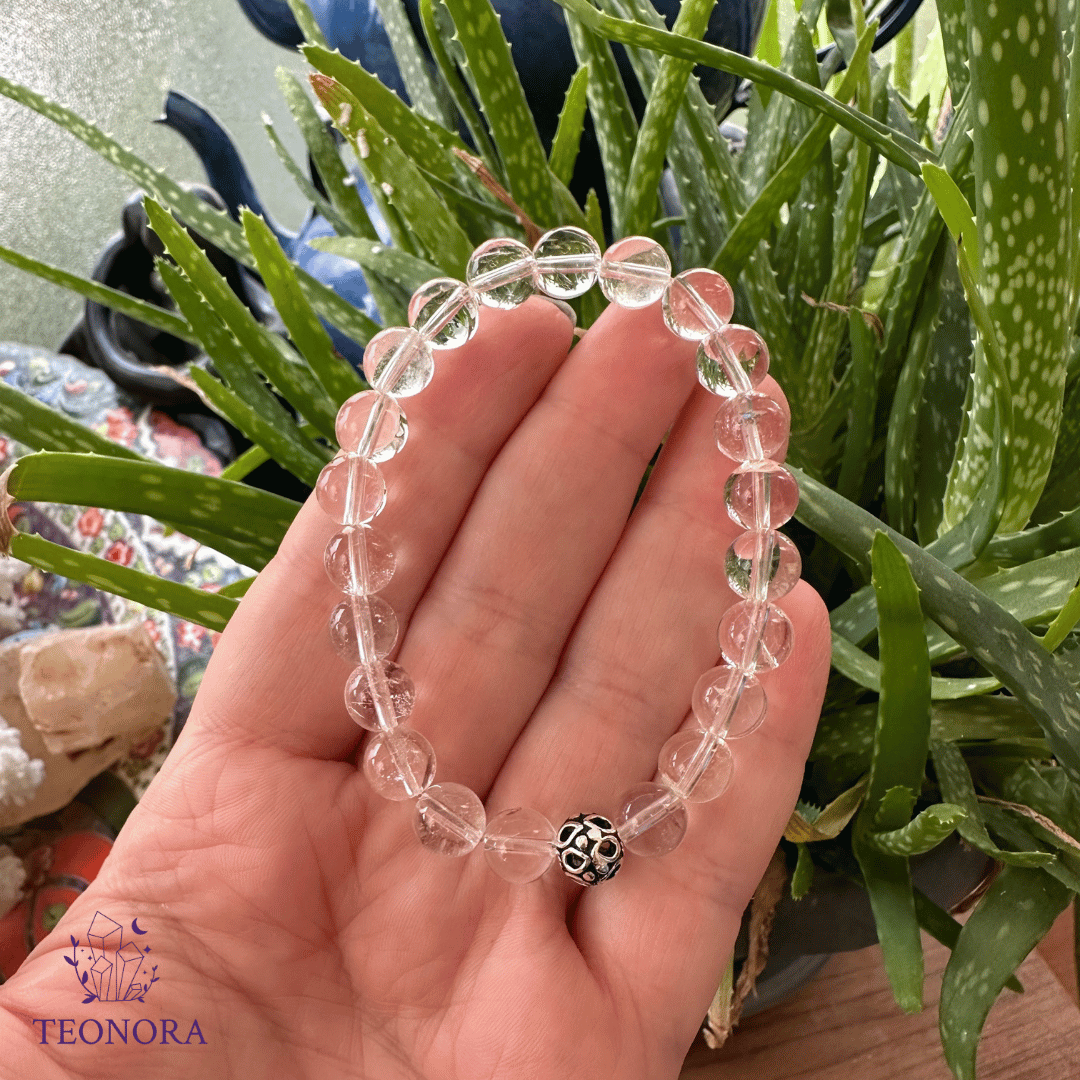 Kristal Kuvars Bileklik (8mm) - Gümüş Aparatlı