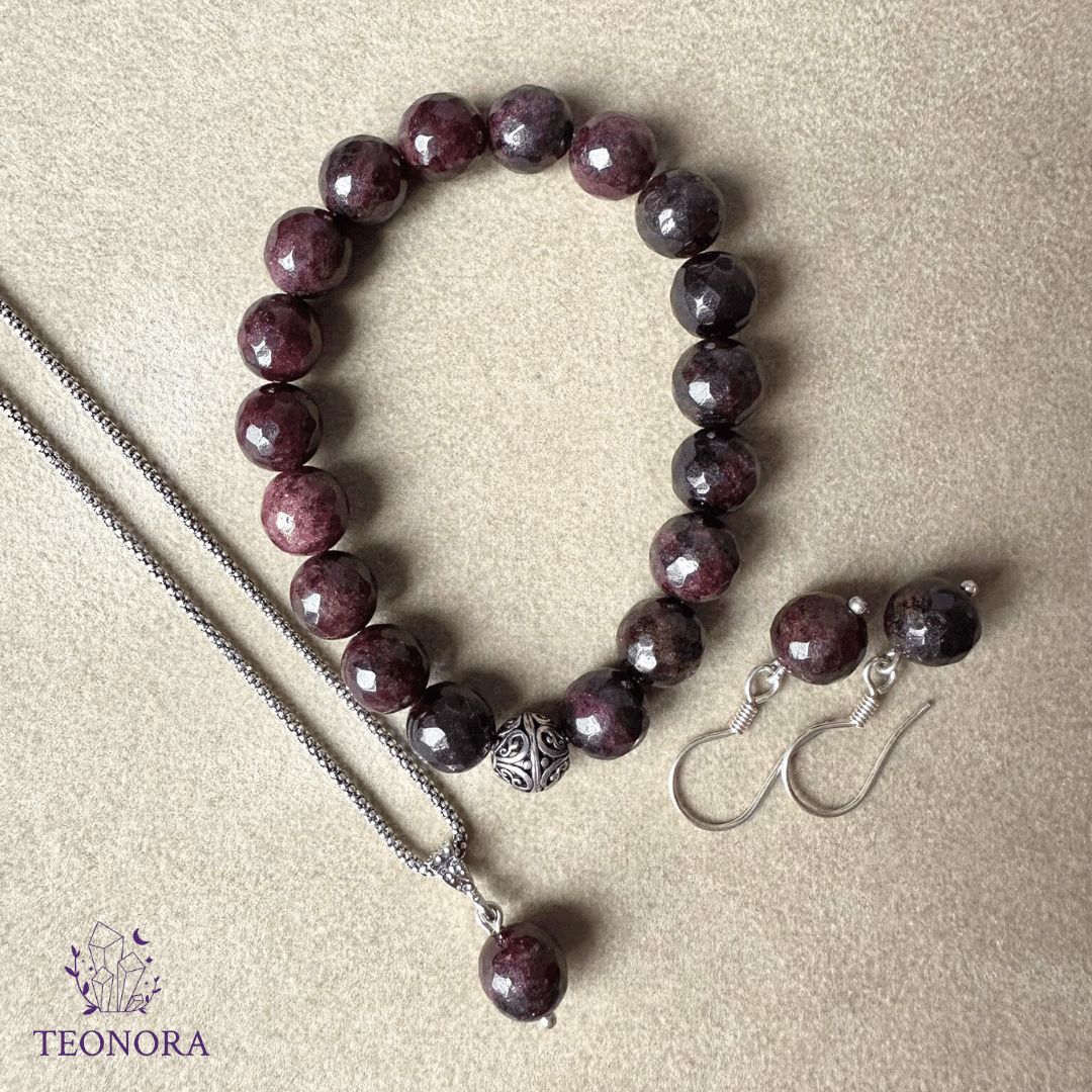 Lal Taşı (Garnet) Gümüş Set (10mm)