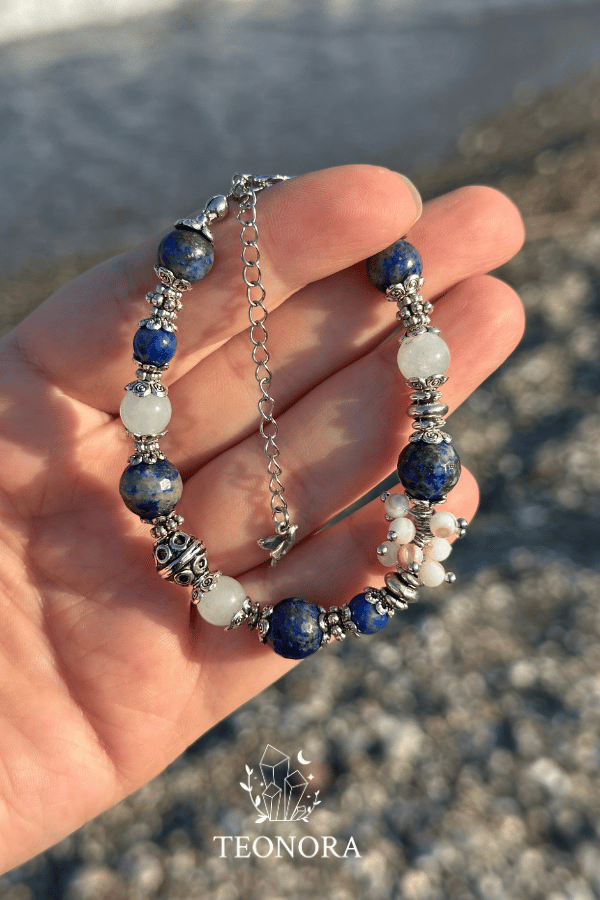 Lapis Lazuli & Akuamarin  Kuş Detaylı Doğal Taş Bileklik