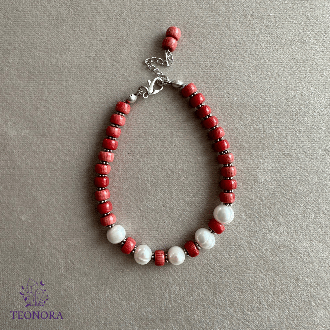 Mercan ve İnci Taşlı Bileklik