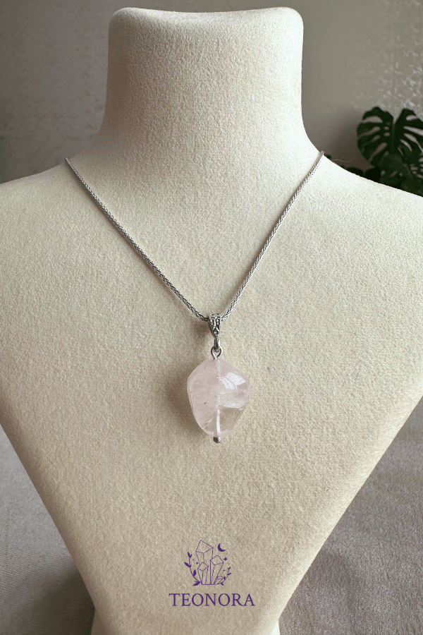 Pembe Kuvars Gümüş Kolye (Tamburlu Model 1)