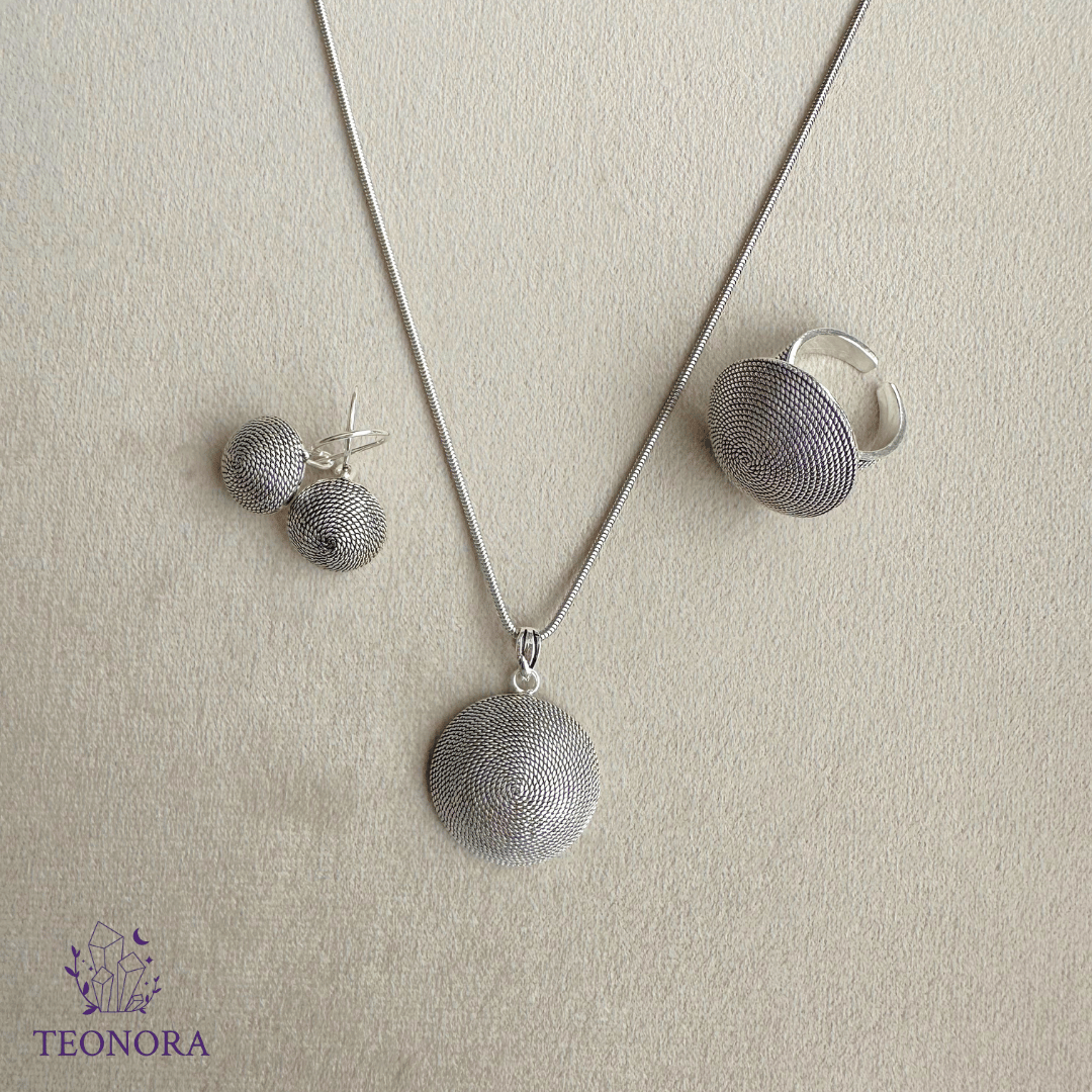 Salyangoz Model Gümüş Telkari Takı Seti (Kolye - Küpe - Yüzük)
