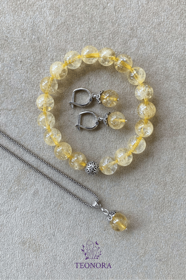 Sitrin Taşlı Gümüş Set (10mm)